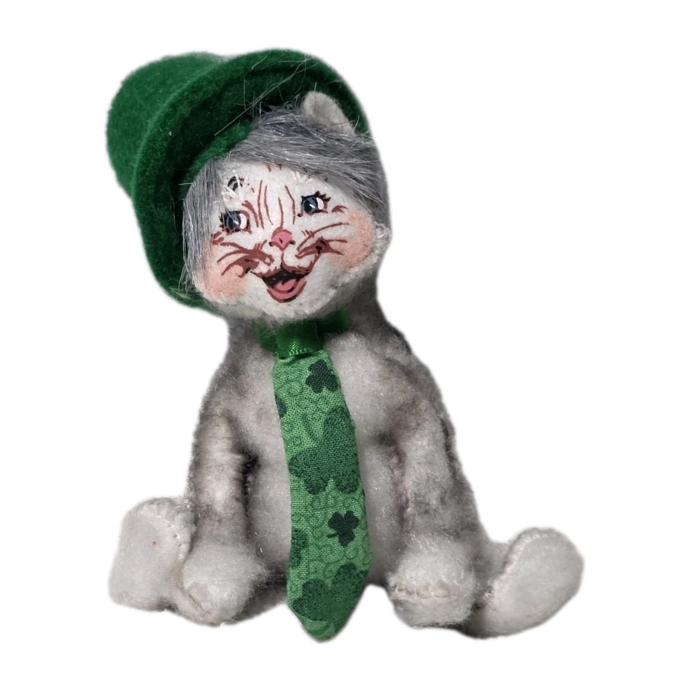 Annalee Irish Cat 2004 Doll Decor‎ Fabric Figurine 4.5" Felt St Paddys Hat Tie